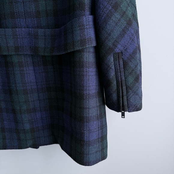 J. Crew 100% Wool Zippered Coat Black Watch Tartan 10 Plaid Academia Peacoat - Picture 9 of 16